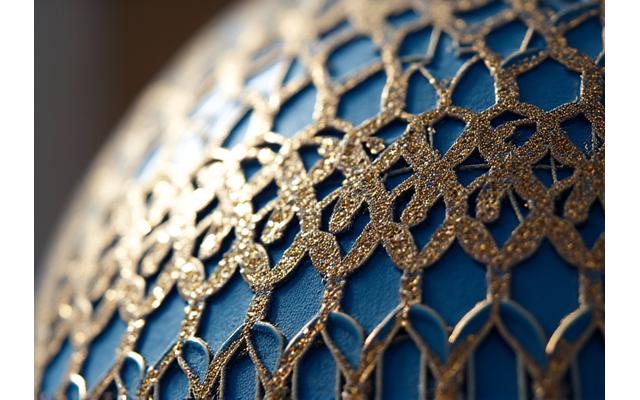 Close-up intricate geometric patterns and golden accents on a palace dome.