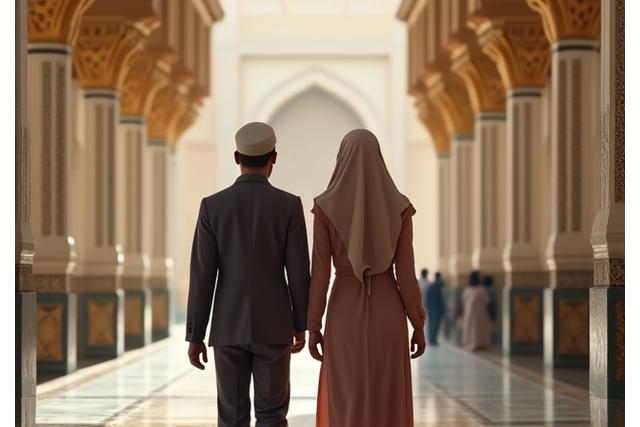 Visitors adhering to modest dress code inside Qasr Al Watan.