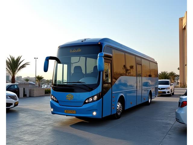 Parking area with shuttle bus for visitors at Qasr Al Watan.